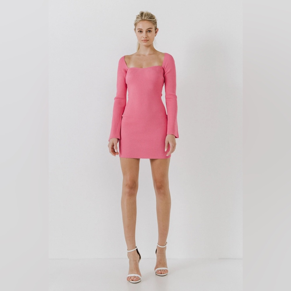 ENDLESS ROSE PINK SQUARE NECKLINE KNIT MINI DRESS NWT SIZE L